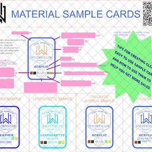 Materiaalvoorbeeldkaartsjabloon ALLEEN DIGITAAL BESTAND, Schoon Gemakkelijke manier om je materialen te presenteren en te organiseren, ontworpen voor lasersnijders