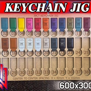 Leatherette Keychain Laser Jig | Digital Template File for Laser Engraving & Cutting | Fits 39 Keychains (600x350mm) LightBurn / SVG File