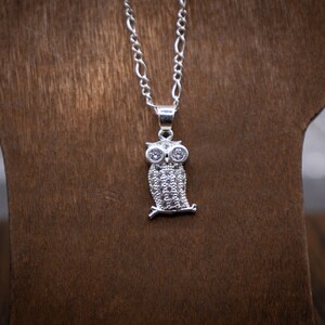Silver owl pendant with fígaro chain, 925 Mexican silver