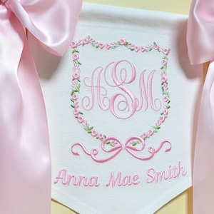 Custom Baby Banner For Hospital Door Sign & Nursery, Monogram Baby Announcement Banner, Embroidered Baby Name Banner for Baby Shower Gift