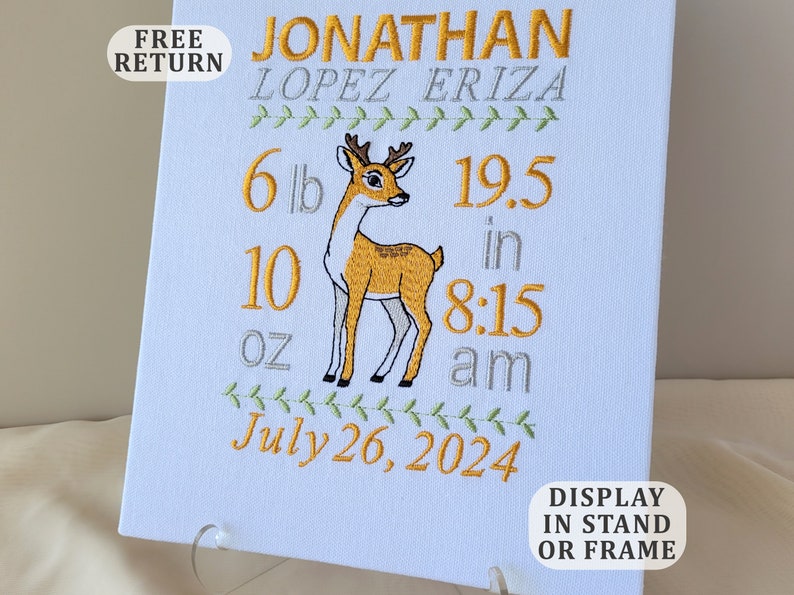 Personalized Embroidered Birth Announcement Wall Art for Nursery ...