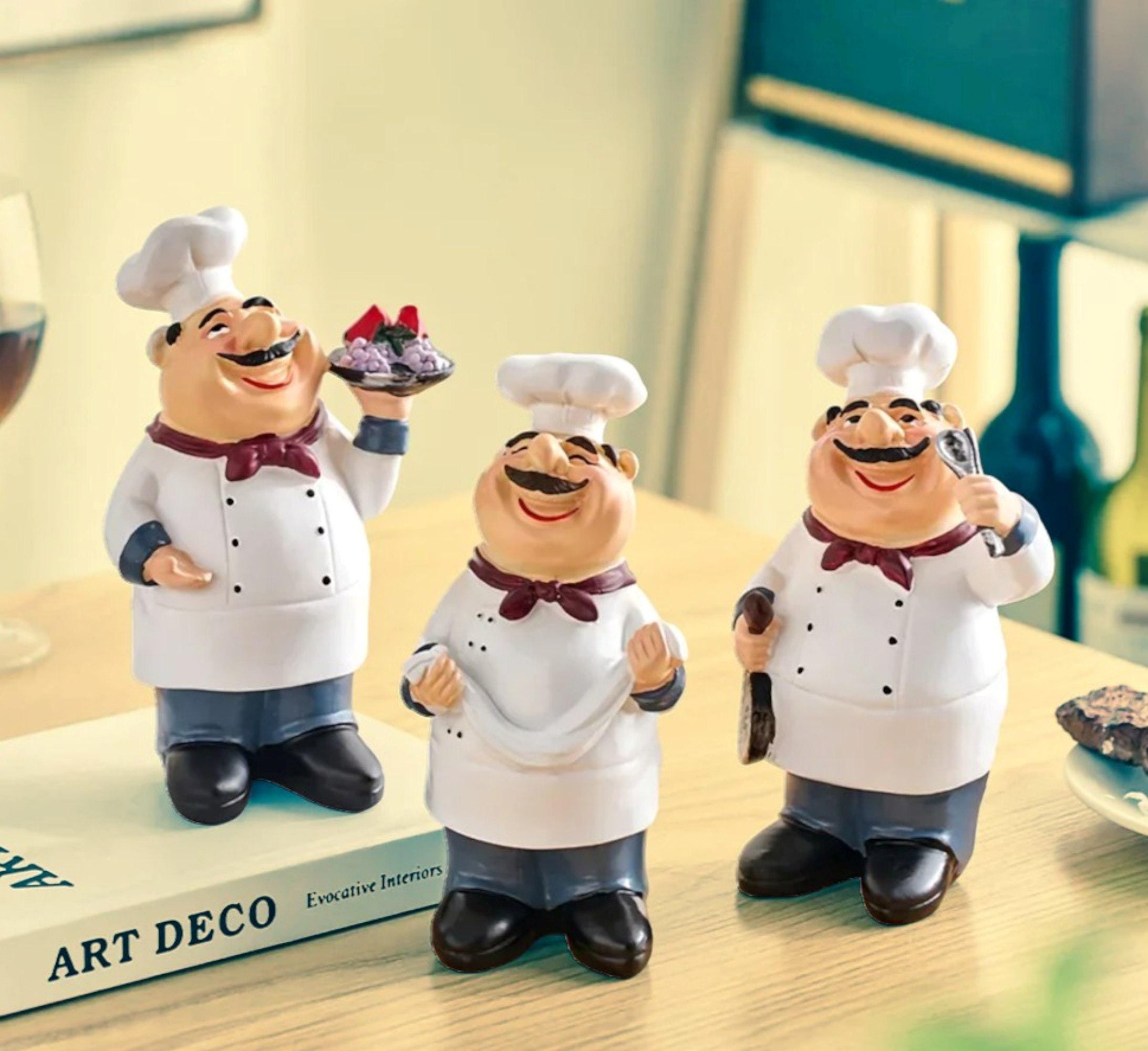 Tissting Resin Chef Figurine, Handmade 3D Cute Chef Statue Figurines Set Decorative Chef Figurine Ornament Kitchen - View #6