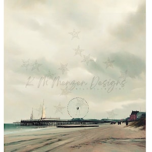 Digital Watercolor Prints from Photographs Atlantic City New Jersey Beach Artwork