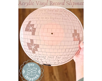 Schallplatten-Slipmat aus roségoldenem, verspiegeltem Acryl – inspiriert von der Discokugel