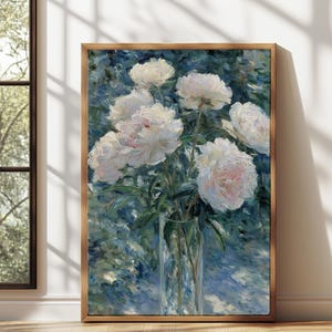 Vintage Botanical Oil Painting Download,Pink Peonies in Vase Wall Art,Floral Printable,Romantic Botanical Art for Living Room Decor,Bathroom