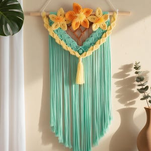 Macrame Flower Wall Hanging,Woven Wall Art,Handmade Boho Decor,Scandinavian Decor,Macrame Wall Decor,Minimalist Living Room Art,Home Decor