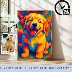 Custom Pop Art Pet Portrait,Colorful Dog Portrait From Photo,Personalized Pet Illustration,Vibrant Dog Or Cat Artwork,Unique Pet Portrait