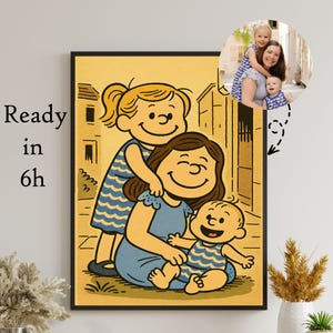 Custom Peanuts Style Portrait,Personalized Cartoon Couple Drawing,Comic Strip Character Gift, Snoopy Inspired Art