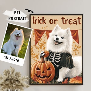 Custom Pet Portrait Poster, Personalized Halloween Dog Portrait, Trick Or Treat Print Poster, Trendy Wall Art, Halloween Wall Decor
