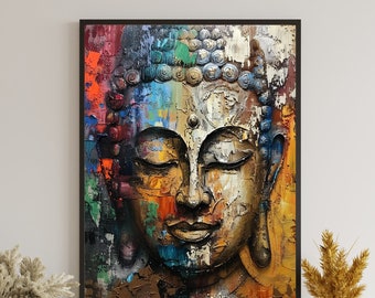 Buddhism Wall Art, Buddha Canvas Wall Art, Buddha Portrait Abstract Painting , Oil Painting Texture Buddha, Buddha Meditation Canvas Print