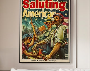 Diverse Workers American Poster, Labor Day Decor, Saluting American Workers, Happy Labor Day Printable Wall Art, Holiday Celebration Poster