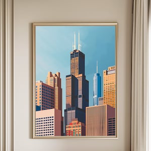 Chicago Travel Print Wall Art, Chicago Modern architectural  Wall Hanging, Chicago Skyline, Art Print, Travel Print wall art
