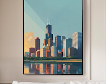 Chicago Travel Print Wall Art, Chicago Wall Hanging, Chicago Illinois Travel Print, Chicago Skyline, Art Print, Travel Print wall art