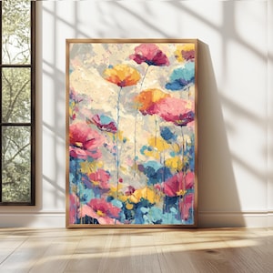 Wildflowers Painting,Spring Flower Watercolor Art Print,Colourful Quirky Handrawn Art,Field Of Flowers Wall Art,Bright Colourful Art Print