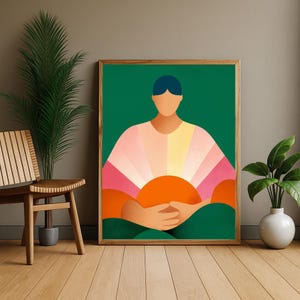 Emerald Green Abstract Wall Art,Vibrant Minimalist Sunrise Poster,Funky Boho Art Print,Coloful Bathroom Or Living Room Decor,Gifts For Her