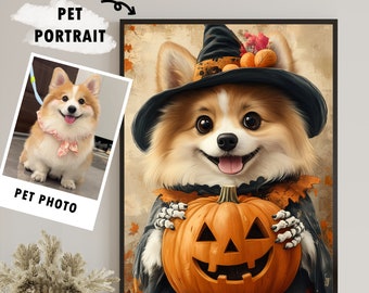 Custom Halloween Dog Portrait,Pet Cartoon Portrait From Photo,Funny Pet Portrait,Custom pet portrait Poster,Personalized Halloween Decor