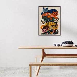 Colorful Cat Wall Decor,Playful Cat Illustration,Maximalist Home Poster,Funny Cat Art Print,Whimsical Floral Artwork,Bright Modern Decor image 7