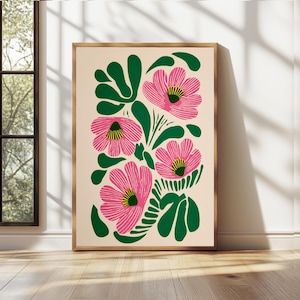 Floral Botanical Art Print, Bright Abstract Flower Botanical Print, Abstract Floral Wall Art,Hand Drawn Print, Boho Flower Poster
