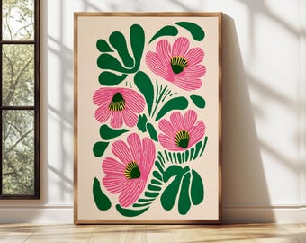 Floral Botanical Art Print, Bright Abstract Flower Botanical Print, Abstract Floral Wall Art,Hand Drawn Print, Boho Flower Poster