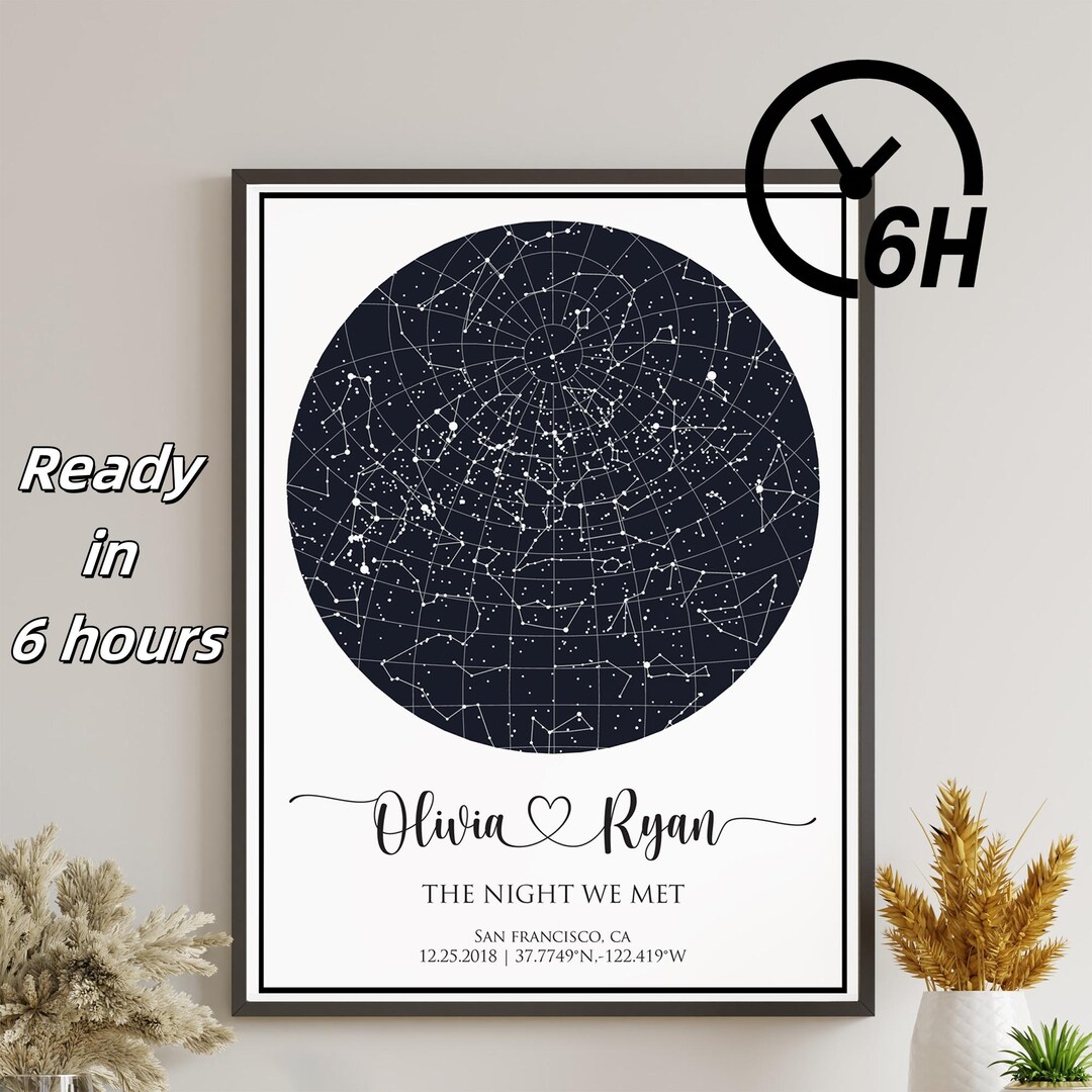 Digital Prints Prints Anniversary Gift Personalized Star Map By Date
