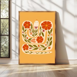 Boho Home Decor,Snake Wall Decor,Colorful Floral Snake ArtWork,Modern Botanical Art,Moody Art,Digital Download,Gift Idea For Her