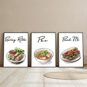 Vietnam Wand Kunst, Vietnamesisches Essen Poster, Vietnamesische Kultur, Aquarell Illustration Druck, Vietnamesische Küche Poster, Südostasiatisches Essen