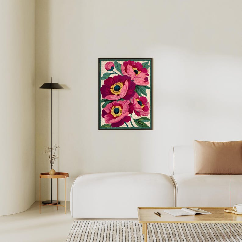 Pink Peonies Print,Modern Colorful Peony Art,Abstract Summer Flowers Poster,Bright Colourful Art Print,Large Printable Wall Art image 5