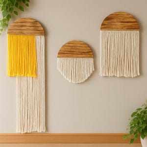 Macrame Wall Hanging,Woven Yarn Wall Art,Minimalist Farmhouse Decor,Scandinavian Boho Wall Decor,Unique Handmade Gift for Home Office