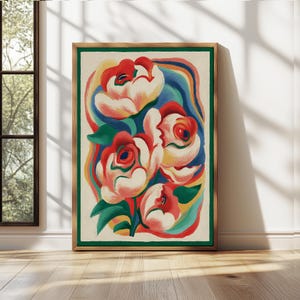 Summer Peonies Print,Modern Colorful Peony Wall Art,Abstract Floral Poster,Bright Summer Flowers,Large Printable Art for Home Decor,Bathroom