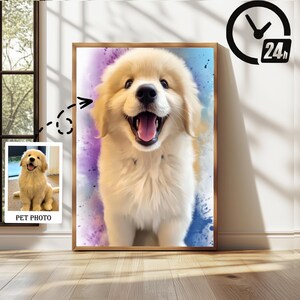 Ritratto di animale domestico personalizzato da foto, disegno personalizzato di cane o gatto, regalo commemorativo per animali domestici, illustrazione di animali domestici in stile Splash, decorazione da parete artistica per animali domestici, regalo per cani