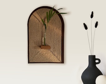 Handmade Textile Wall Art, Rope Artwork Wall Hanging, Glass Wall Vase, Boho Wall Decor,Large Canvas String Art, Minimalist Wall Decor