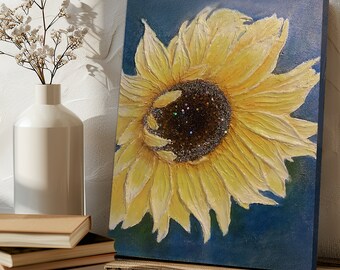 3d Sunflower Painting On Canvas, Handmade Texture Wall Art, Flower Frosted Painting, Abstract Floral Art Living Room Wall Art Home Decor