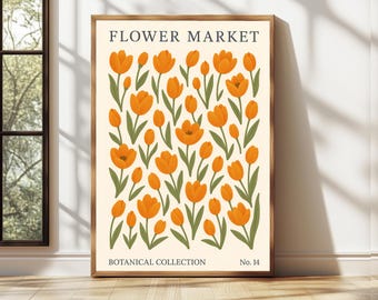 Stampa di tulipani del mercato dei fiori, stampa artistica dai colori vivaci, stampa murale di fiori selvatici, poster del mercato dei fiori, stampa per soggiorno, stampa murale astratta moderna