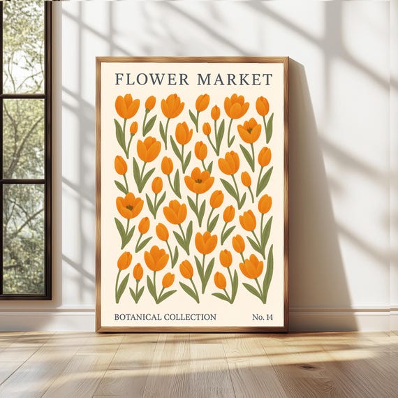 Flower Market Tulip Print,Bright Colourful Art Print,Wild Flower Wall Art,Flower Market Poster,Living Room Print,Modern Abstract  Wall Art