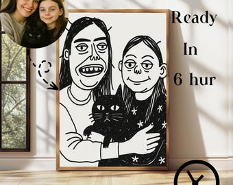 Custom Bad Portrait, Custom Funny Portrait, Personalised Illustration Gift for Family and Couples, Hand Drawn Line Art, Mothers Day Gift