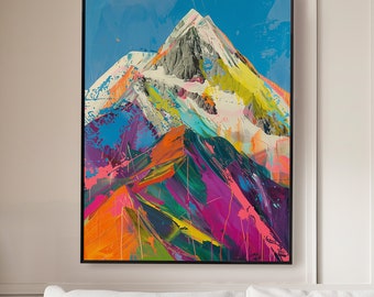 Abstract Mountain Artwork, Colorful Wall Art, Mountain Illustration, Living Room Print, Scenery Art, Abstract Wildflower Poster