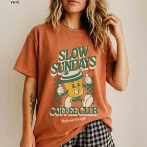 Vintage Coffee Tshirt Retro Graphic Design Slow Sundays Club Premium Cotton Tee Comfortable Everyday Wear Coffee Enthusiast Apparel Cafe Style Fashion Unisex Adult Sizing Oversized Fit Option Weekend Morning Essential Barista Favorite Gift
