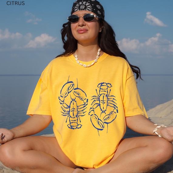 Coastal Style Top Lobster Graphic Tshirt Beach Vacation Wear Nautical Apparel Comfort Colors Oversized Shirt Coquette Aesthetic Clothing