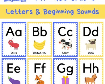 Alphabet Karteikarten Buchstaben & Anfang Töne mit Bildern - Lerne ABCs Printables