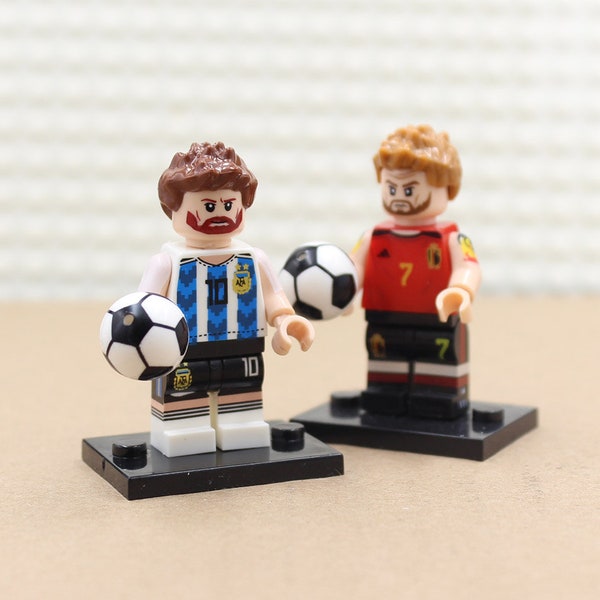 Custom Figure 2 PCs Lot - Lionel Messi and Kevin De Bruyne Minifig For Soccer Fan - Rare