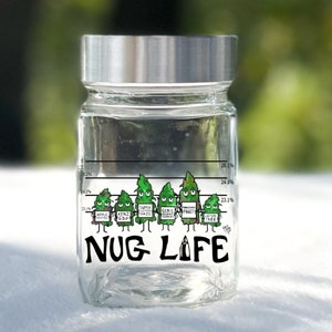 Nug Life Stash Jar – Weed Storage Container with Nug Lineup Graphic | Smell‑Proof Herb Jar | 4 Size Options & Different Lids