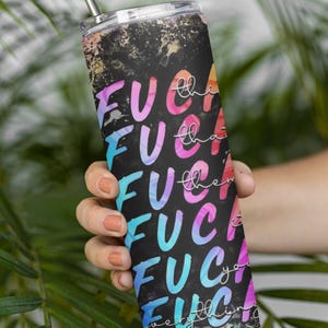 Colorful Profanity Tumbler - 20oz Skinny Insulated Tumbler - Funny Adult Humor Drinkware - Rainbow F Bomb Tumbler - Sarcastic Gift for Adult