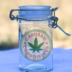 Stash jars - 3.5 Oz, Airtight, Smell Proof Container, Screw On Lid Cannabis Connoisseur 420 Stoner Square Glass Stash jar Medical Marijuana
