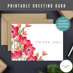 Tarjeta de agradecimiento floral imprimible, tarjeta de agradecimiento floral imprimible, tarjeta digital, tarjeta de descarga, tarjeta de felicitación floral, tarjeta de empaque insertable