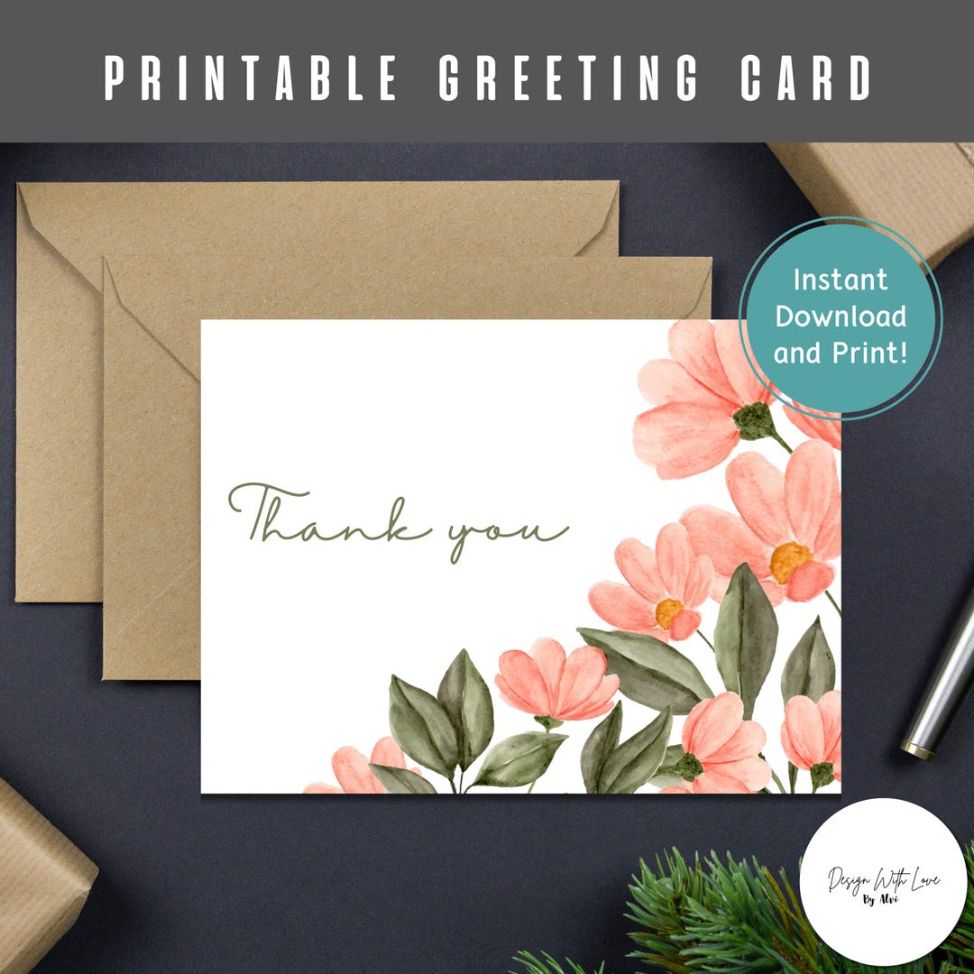 Printable Thank You Card Floral, Printable Greeting Card Floral, Thank ...