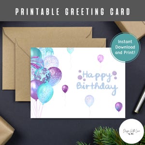 Cartão de aniversário para impressão, download digital de cartão de feliz aniversário, cartão de aniversário para impressão, presente de feliz aniversário, cartão de aniversário em aquarela