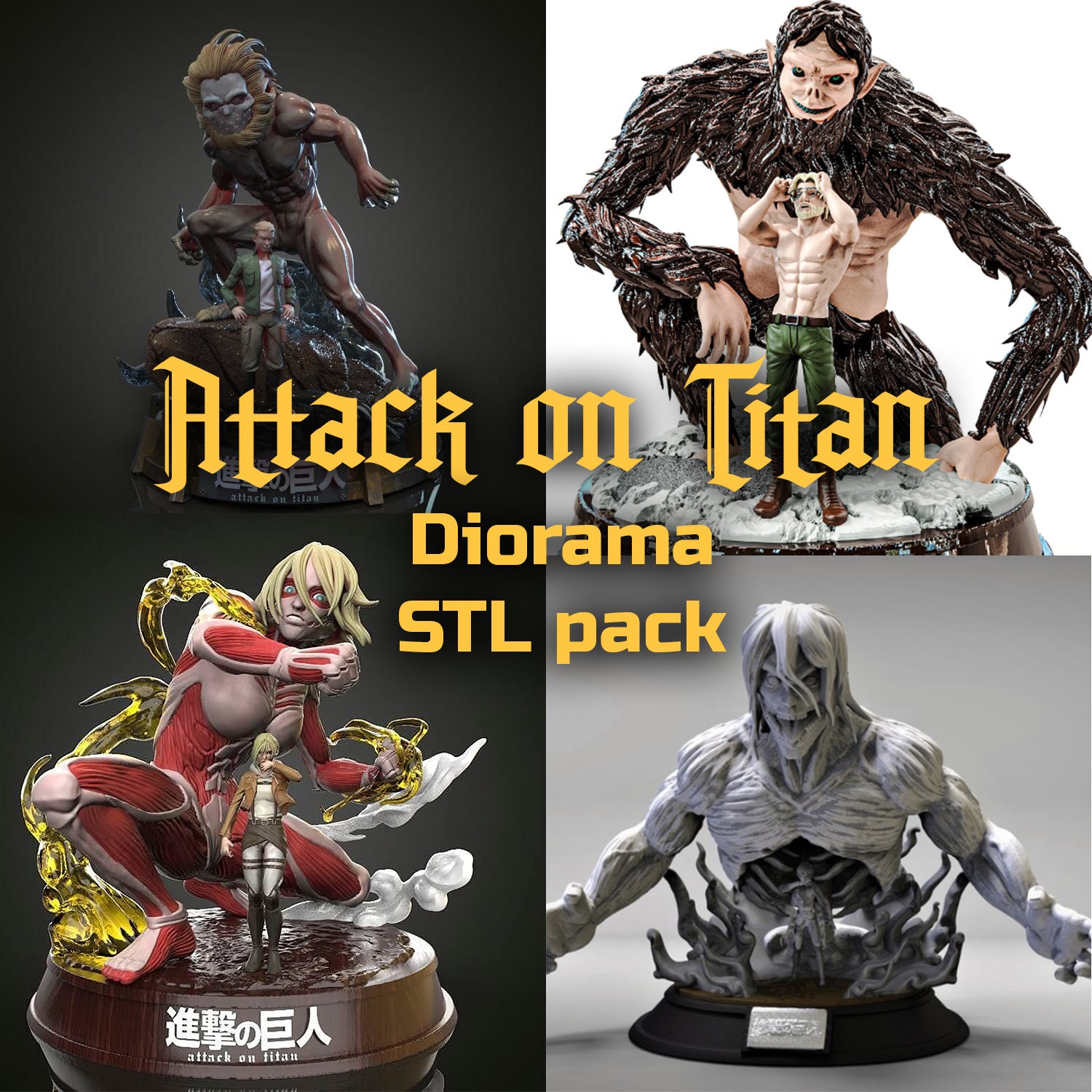 Eren Jaeger and Titan 3D Printing Figurine Attack on Titan STL