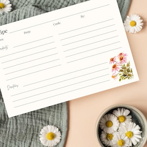 Set of Floral Recipe Cards 4x6 inches, Watercolor Flower Design, Double-Sided Cards, Bridal Shower, Gift, Kitchen Organizer, Recipe Cards