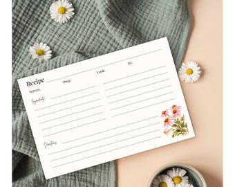 Watercolor Floral Recipe Cards: Bridal Shower Gift, Kitchen Organizer, 4x6, 5x7 inch
