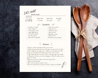 Printable Recipe Template: Minimalist Fillable Recipe Page (A4 / 8.5x11, PDF)
